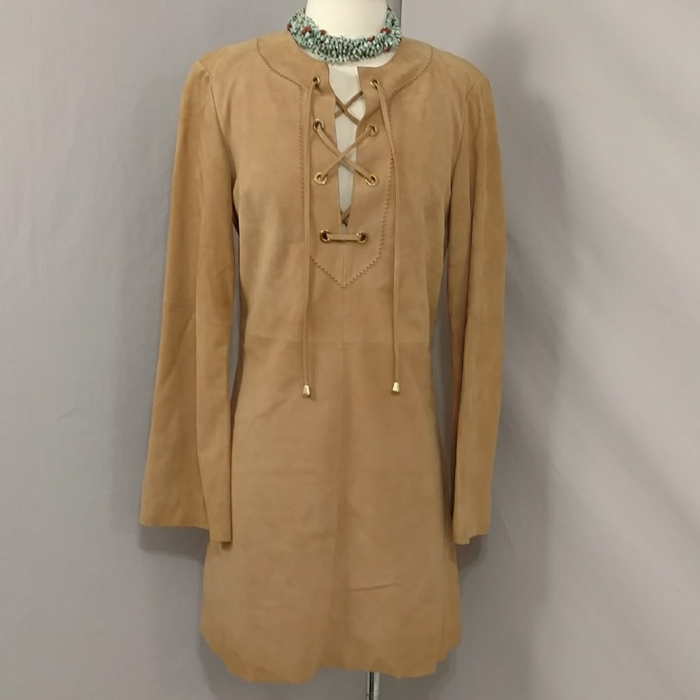 Suede Mini Dress Tunic Shirt by Tory Burch Real Natural Leather Lightweight Soft